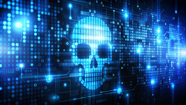  blue background with banary code. Cyber attact hacking concept.