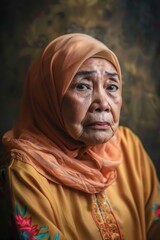 Portrait of an Elderly Woman in a Peach-Colored Hijab
