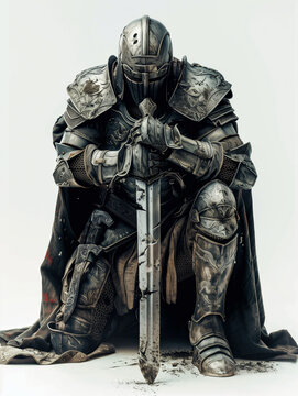 Guerriero inginocchiato con la spada. DnD.