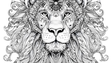 beautiful proud lion coloring book page