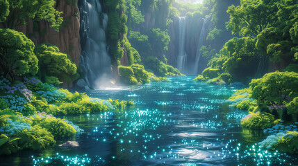 A sunny day of a fantastic luminescent world