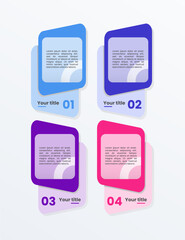 Business Infographic Template Design with Square Label, Number and 4 Options. Suitable for Process Diagram, Presentations, Workflow Layout, Banner, Flow Chart, Infographic.
