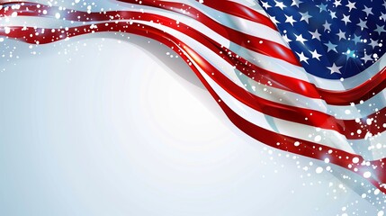 Waving American flag with sparkling stars on a blue background. Perfect for patriotic celebrations and events.