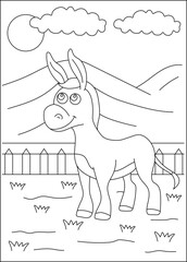 donkey farm animal coloring book page