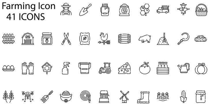 Set of farming icons. Line art style icons bundle. vector illustration