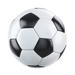 Fototapeta premium Classic black and white soccer ball isolated on a white background, ideal for sports and recreation themes.