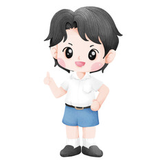 School boy student watercolor cartoon