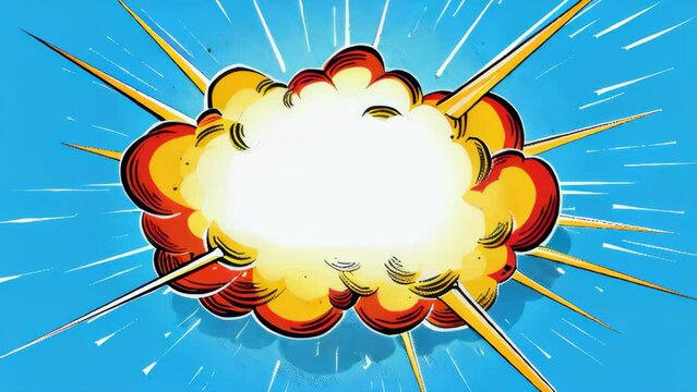 A cartoonish explosion with a yellow cloud in the middle. The explosion is very large and has a lot of detail