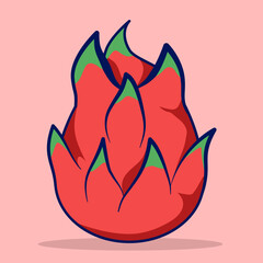 Dragon Fruit concept, cartoon illustration of white dragon fruit, flat design of half cut pitaya or pitahaya, summer tropical fruit for healthy lifestyle. white dragon fruit isolated on background.