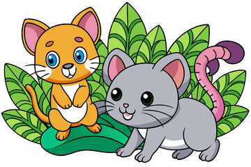 Obraz premium cute Cat and a cute Rat Is playing in a jungle vector