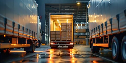Semi Trucks Loading Boxes at a Warehouse