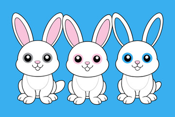 cute three Bunny kawaii, vector illustration