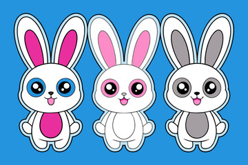 Fototapeta premium cute three Bunny kawaii, vector illustration
