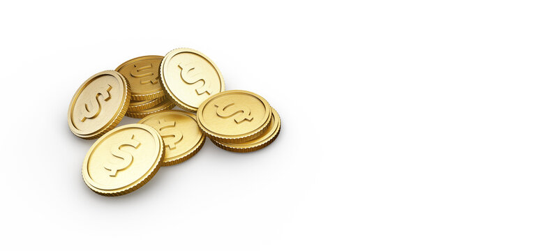 Realistic 3D illustration of dollar, coin, cash, business, investment, economy and finance. World currency gold coin illustration png image. Dollar coin with white background.