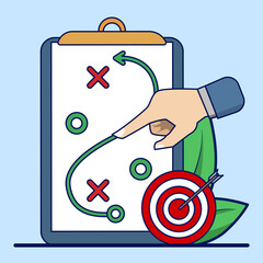 Business plan concept, marketing strategy illustration. Clipboard and chess knight icon. for Website Banners, Advertising and Marketing Materials, Online Advertisements, Business Presentations, etc.