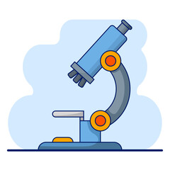 Medical equipment microscope concept, Cartoon Floating Microscope, health laboratory, science test, medical equipment for viewing micro-sized objects. flat vector illustration on background.