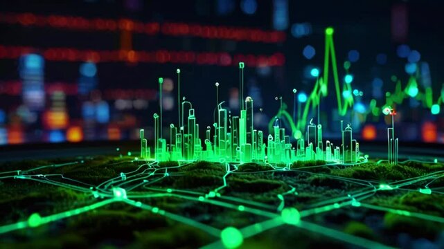 A circuit board with green lights. The lights are arranged in a grid pattern.

