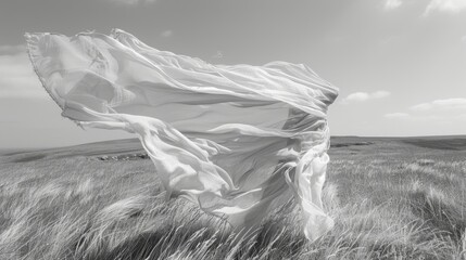 Across a vast windswept plain a shawl spreads its wings and catches the turbulent air in graceful twists and turns.