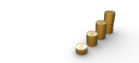 Realistic 3D illustration of dollar, coin, cash, business, investment, economy and finance. World currency gold coin illustration png image. Dollar coin with white background.