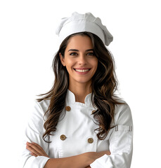 Beautiful female chef of brazilian cuisine on transparent isolated background
