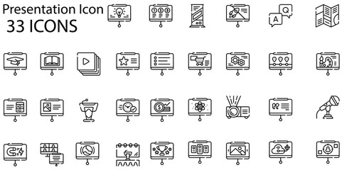 Set of presentation icons. Line art style icons bundle. vector illustration