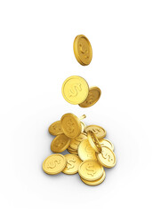 Realistic 3D illustration of dollar, coin, cash, business, investment, economy and finance. World currency gold coin illustration png image. Dollar coin with white background.
