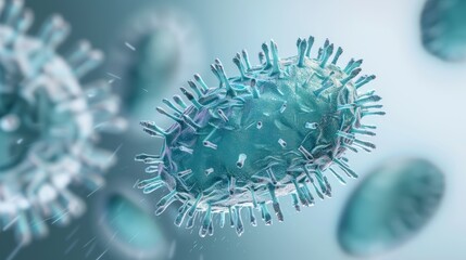 Microscopic View of a Virus Particle in a Blue-Green Background