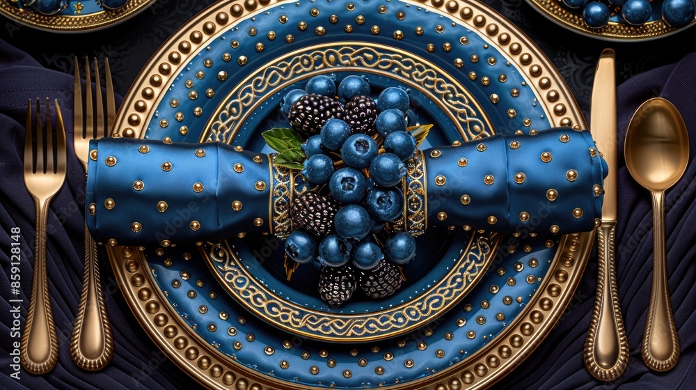 Sticker Overhead view of a place setting with traditional Georgian napkin 