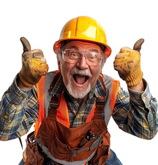 Happy construction worker on transparent isolated background
