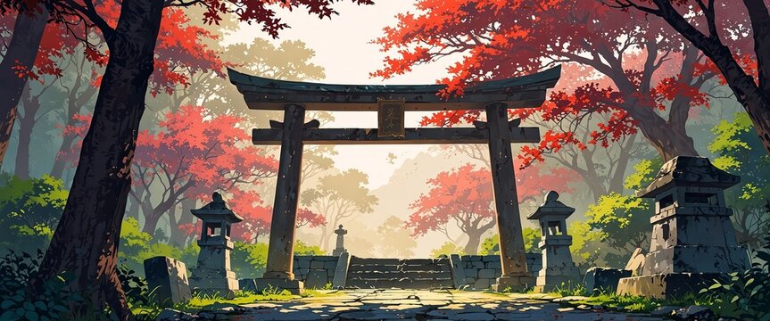 Fantasy Japanese's shrine anime style wallpaper.