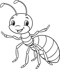 Cute Ant Doodle Coloring Page Character