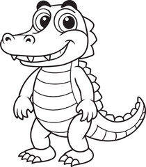 Cute Alligator Doodle Coloring Cartoon Character