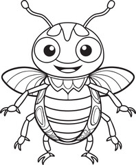 Cute Beetle Doodle Coloring Page Character
