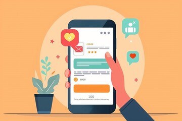 Person interacting with a smartphone displaying messages and notifications. Social media and digital communication concept. .