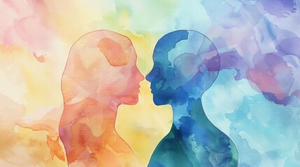 Resolving customer issues flat design side view empathy theme water color colored pastel