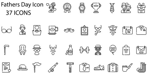 Set of fathers day icons. Line art style icons bundle. vector illustration