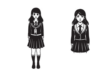 schoolgirl on a silhouette vector style white background 