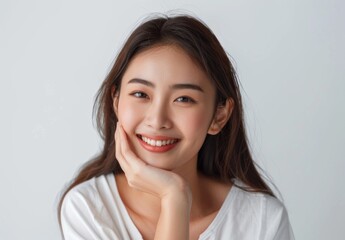 Naklejka premium A beautiful female Asian model, posing for the camera, close up shot, photoshoot, photography