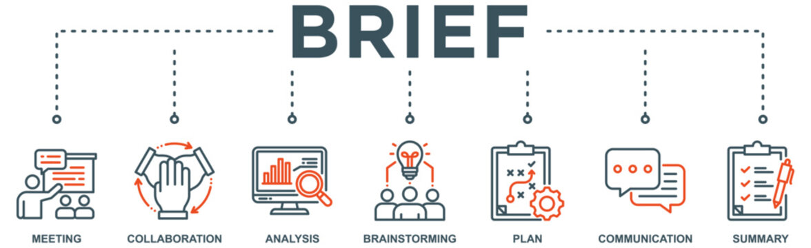 Brief banner web icon vector illustration concept for a briefing of business plan with an icon of meeting, collaboration, analysis, brainstorming, plan, communication, and summary