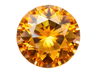 Golden Yellow Topaz With Brilliant Cut. This stunning gemstone features a vibrant yellow hue and exceptional clarity, perfect for luxurious jewelry pieces. Isolated on transparent background, png.