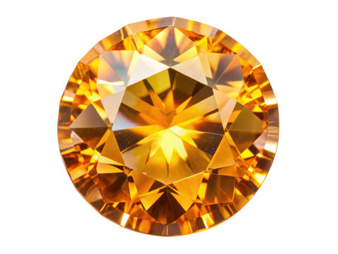 Golden Yellow Topaz With Brilliant Cut. This stunning gemstone features a vibrant yellow hue and exceptional clarity, perfect for luxurious jewelry pieces. Isolated on transparent background, png.