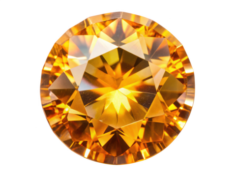Golden Yellow Topaz With Brilliant Cut. This stunning gemstone features a vibrant yellow hue and exceptional clarity, perfect for luxurious jewelry pieces. Isolated on transparent background, png.