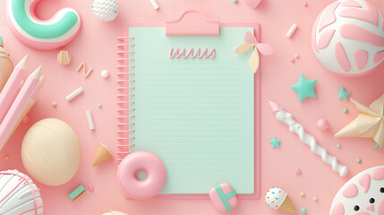 3d notebook with copyspace on the pink background