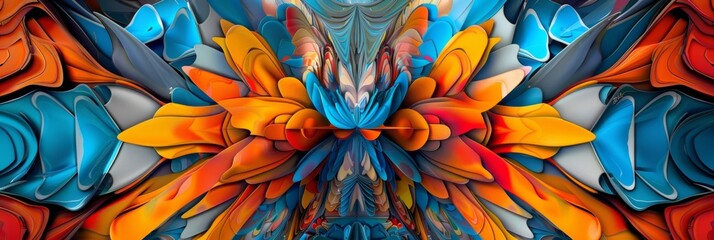 Swirling patterns and abstract shapes dance together in a kaleidoscopic formation.