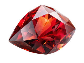 Fiery Red Garnet With Faceted Cut. This stunning gemstone features a deep red hue and exceptional clarity, perfect for luxurious jewelry pieces. Isolated on transparent background, png.