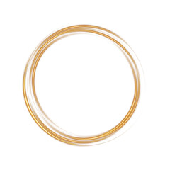 Golden or yellow magical fantasy portal. Round light frame, with fine dust particles, futuristic teleporter. Golden neon lights illuminate night scene with sparkles. Lighting effect. PNG.