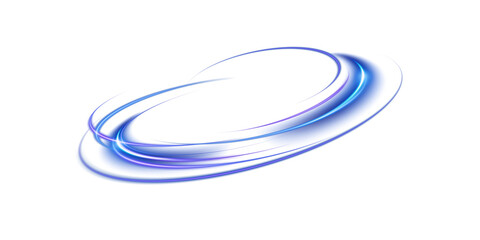 Blue magical fantasy portal. Round light frame, with fine dust particles, futuristic teleporter. Blue neon lights illuminate night scene with sparkles. Lighting effect. PNG. © Orange Sky