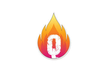 Q letter logo design in fire initial in watercolor style Premium Vector
