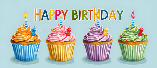 Colorful happy birthday cupcakes