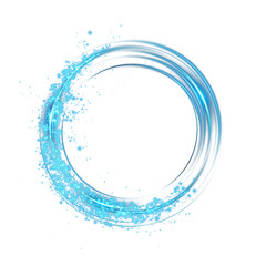 Blue magical fantasy portal. Round light frame, with fine dust particles, futuristic teleporter. Blue neon lights illuminate night scene with sparkles. Lighting effect. PNG.
